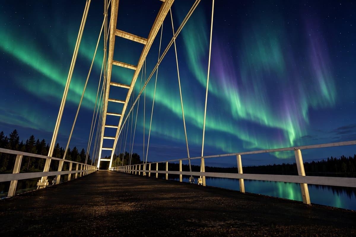 Northern lights and bridge